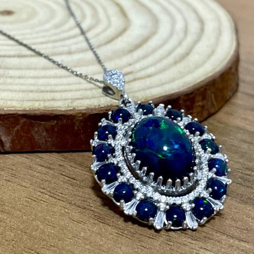 قلادة فضة نسائية بحجر اوبال اثيوبي طبيعي مرصع اوبا...