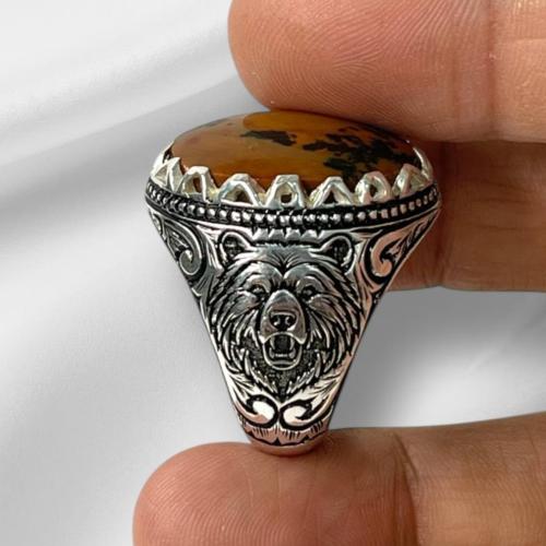 خاتم فضة رجالي بحجر الدم اليماني