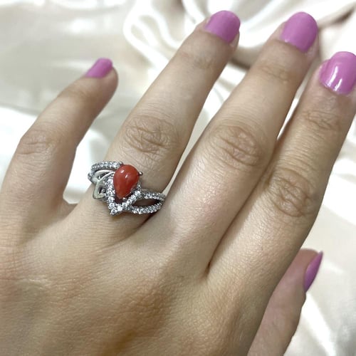 طقم فضة نسائي 4 قطع بحجر مرجان تونسي طبيعي