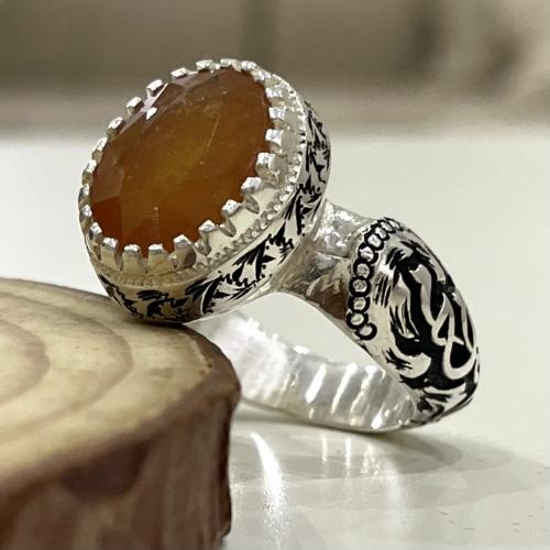 خاتم فضة رجالي بحجر زفير اصفر افريقي