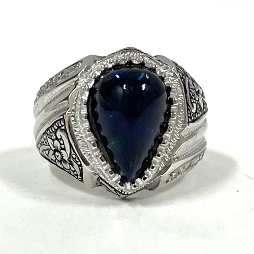 خاتم فضة رجالي بحجر اوبال اثيوبي طبيعي