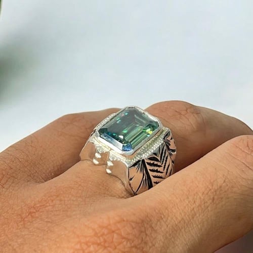 خاتم فضة رجالي بحجر موزنايت صلابة الألماس