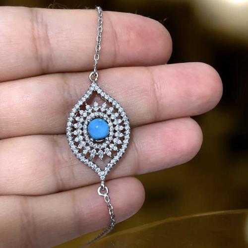 اسورة نسائية بحجر فيروز طبيعي مرصع زركون سويسري