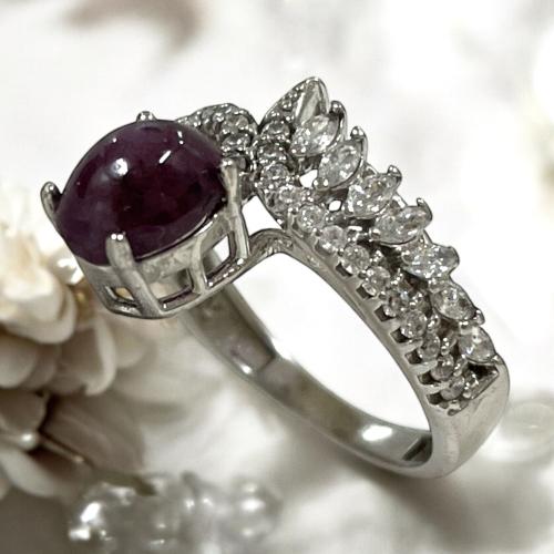 خاتم فضة نسائي بحجر ياقوت نجمي مرصع زركون سويسري