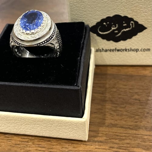 خاتم فضة رجالي بحجر توباز برازيلي