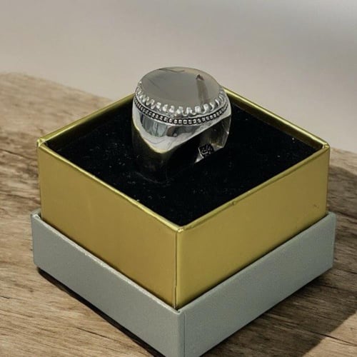 خاتم فضة رجالي بحجر عقيق مصور يماني طبيعي