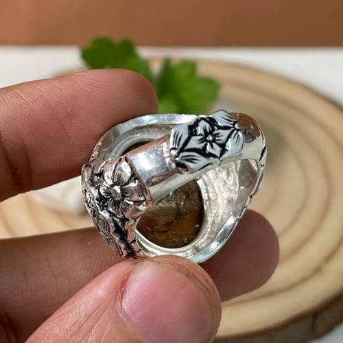 خاتم فضة رجالي بحجر در نهري طبيعي