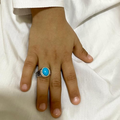 خاتم اطفال بحجر فيروز سيناوي طبيعي