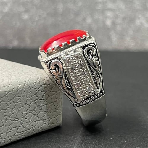 خاتم فضة رجالي بحجر اوبال اثيوبي طبيعي