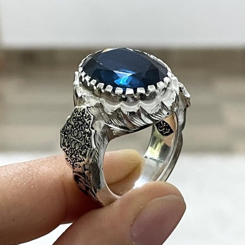 خاتم فضة رجالي بحجر توباز