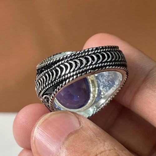 خاتم فضة رجالي بحجر زفير تايلندي