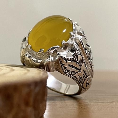 خاتم فضة رجالي بحجر عقيق شرف الشمس