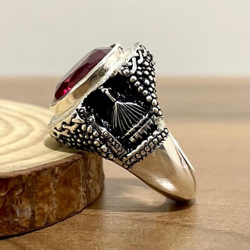 خاتم فضة رجالي بحجر ياقوت ايراني صناعي