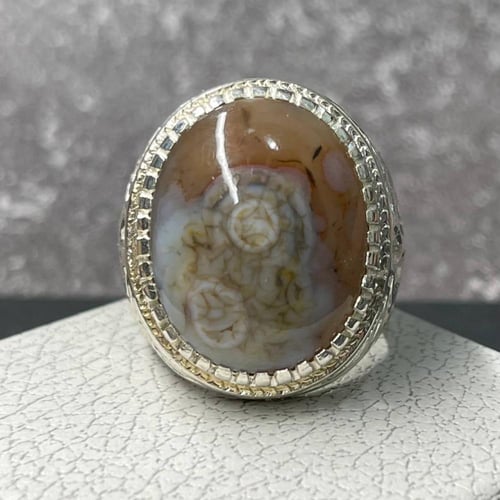 خاتم فضة رجالي بحجر عقيق سليماني طبيعي