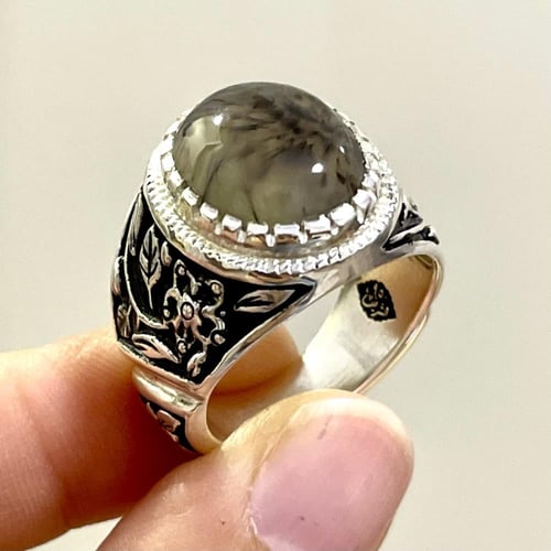 خاتم فضة رجالي بحجر عقيق مسماري طبيعي