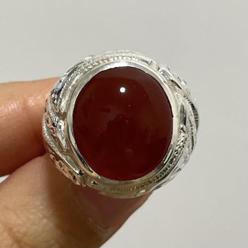 خاتم فضة رجالي بحجر عقيق يماني مشمشي