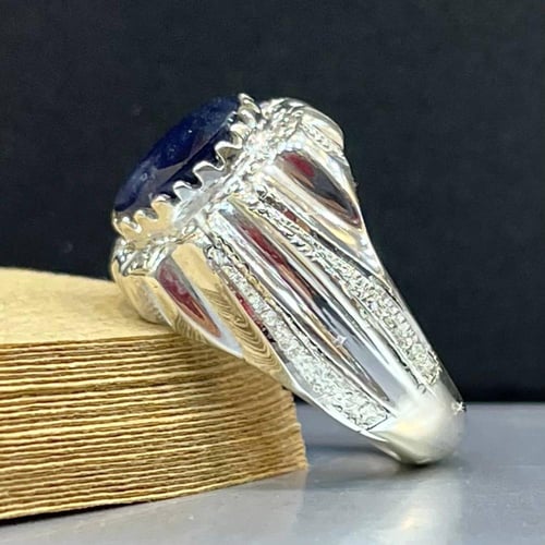 خاتم فضة رجالي بحجر زفير افريقي مرصع موزنايت