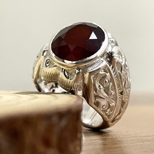 خاتم فضة رجالي بحجر جارنيت افريقي