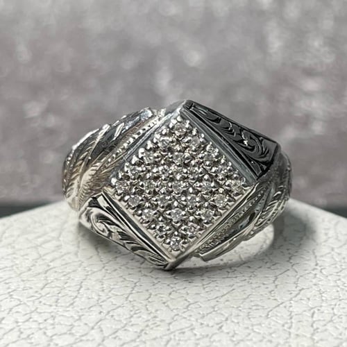 خاتم فضة رجالي الماس طبيعي