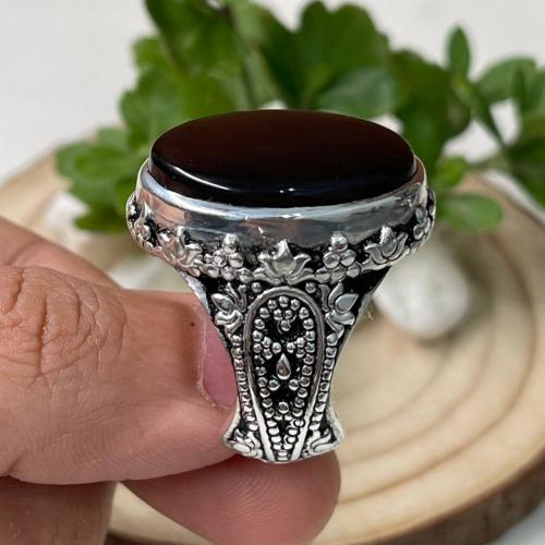 خاتم فضة رجالي بحجر عقيق شفه افريقي