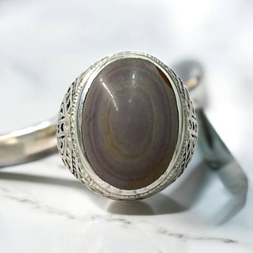 خاتم فضة رجالي بحجر عقيق سليماني طبيعي