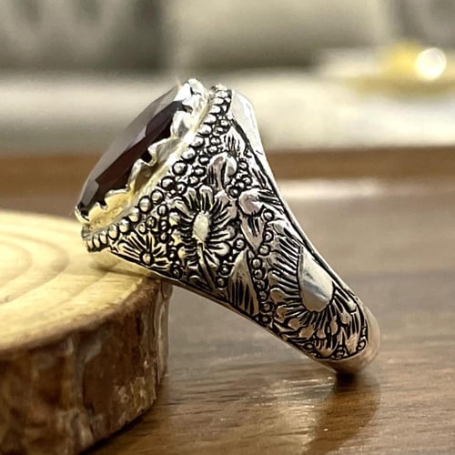 خاتم فضة رجالي بحجر جارنيت افريقي