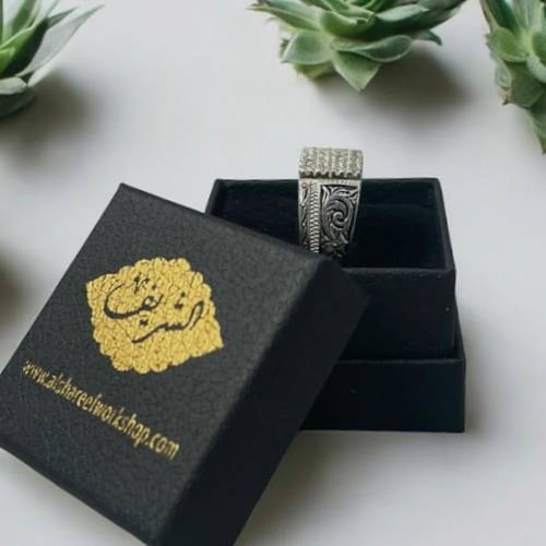 خاتم فضة رجالي مرصع الماس طبيعي