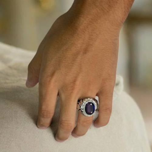 خاتم فضة رجالي بحجر الكسندرايت