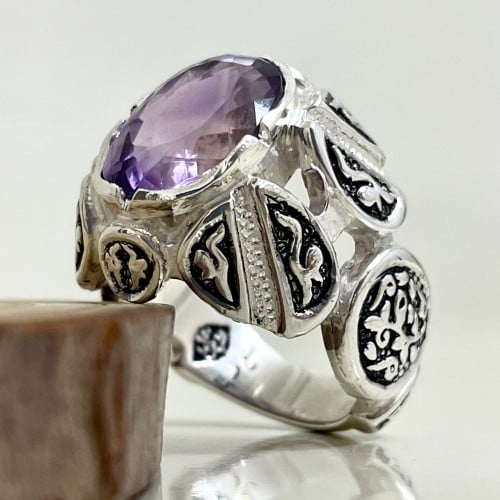 خاتم فضة رجالي بحجر اماتيست ( جمشت )