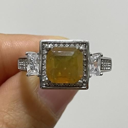 خاتم فضة نسائي بحجر زفير افريقي اصفر مرصع زركون سو...