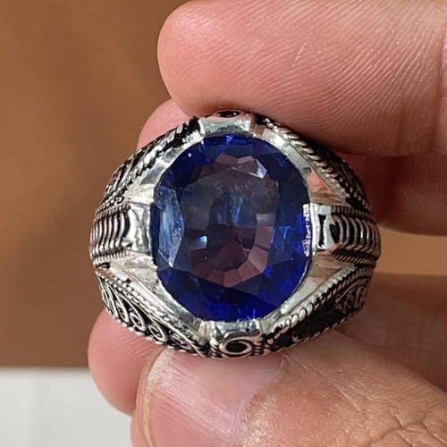 خاتم فضة رجالي بحجر زفير تايلندي