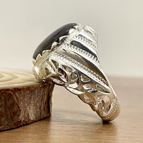 خاتم فضة رجالي بحجر عقيق يماني مصور طبيعي