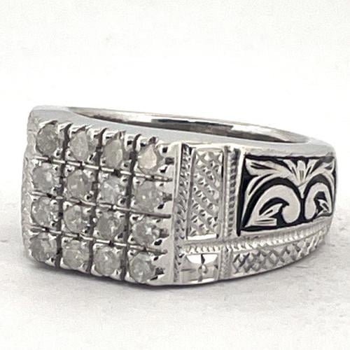 خاتم فضة رجالي مرصع بالالماس الطبيعي