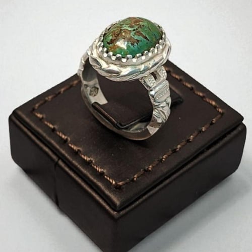 خاتم فضة رجالي بحجر فيروز نيشابوري حسيني