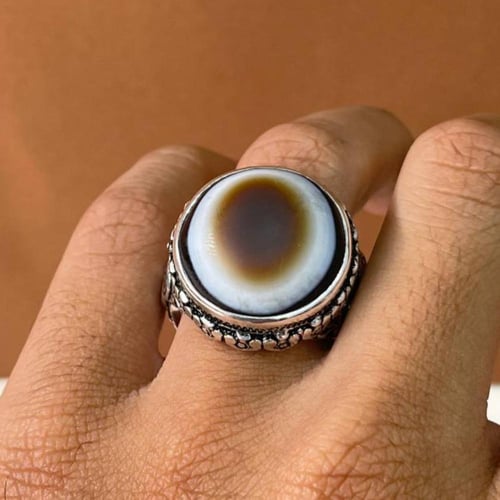 خاتم فضة رجالي بحجر خرزة التبت