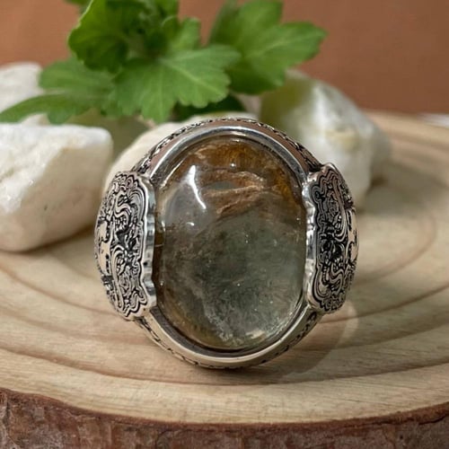 خاتم فضة رجالي بحجر در نهري طبيعي