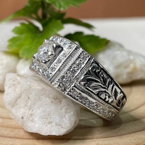 خاتم فضة رجالي بحجر موزنايت صلابة الماس