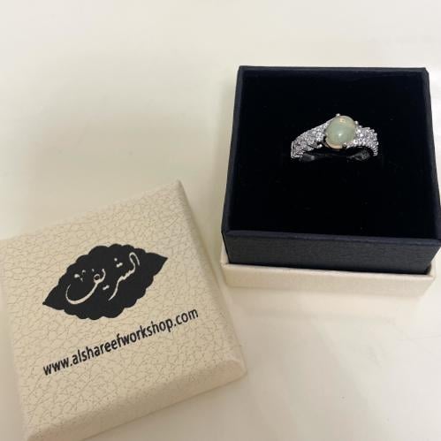 خاتم فضة نسائي بحجر اوبال اثيوبي مرصع زركون سويسري