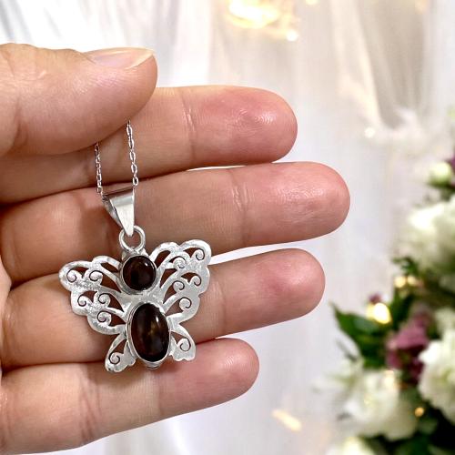 قلادة فضة نسائية بحجرين عقيق مكسيكي