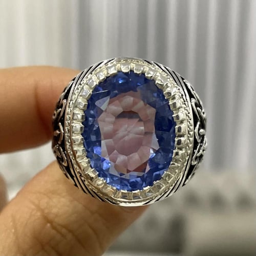 خاتم فضة رجالي بحجر توباز برازيلي