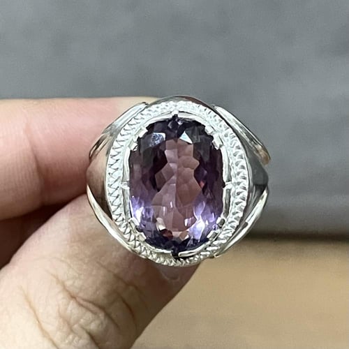 خاتم فضة رجالي بحجر اماتيست ( جمشت )