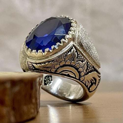 خاتم فضة رجالي بحجر زفير تايلندي