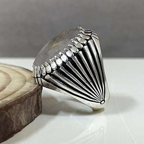 خاتم فضة رجالي بحجر در مسماري طبيعي
