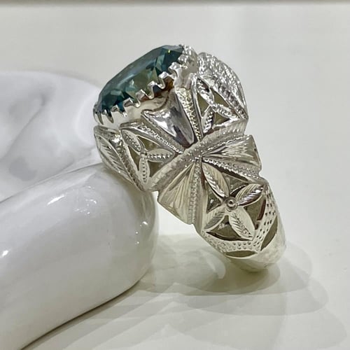 خاتم فضة رجالي بحجر الموزنايت الامريكي بصلابة الال...