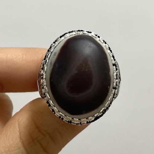 خاتم فضة رجالي بحجر خرزة التبت