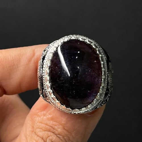 خاتم فضة رجالي بحجر يولايت يماني طبيعي