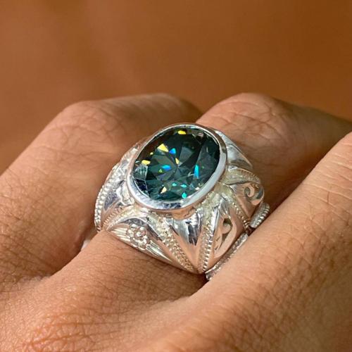 خاتم فضة رجالي بحجر موزنايت صلابة الألماس