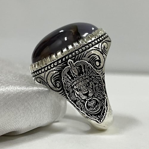 خاتم فضة رجالي بحجر عقيق يماني مصور طبيعي