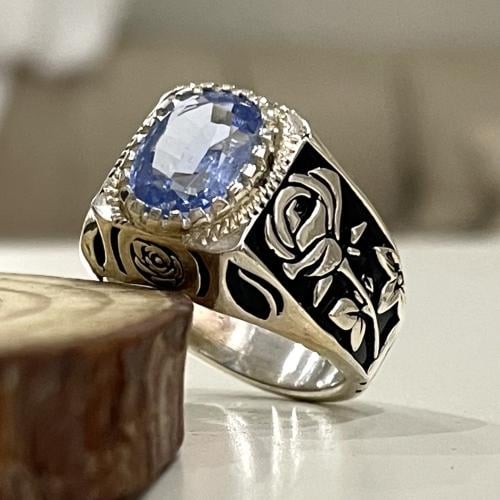 خاتم فضة رجالي بحجر توباز برازيلي