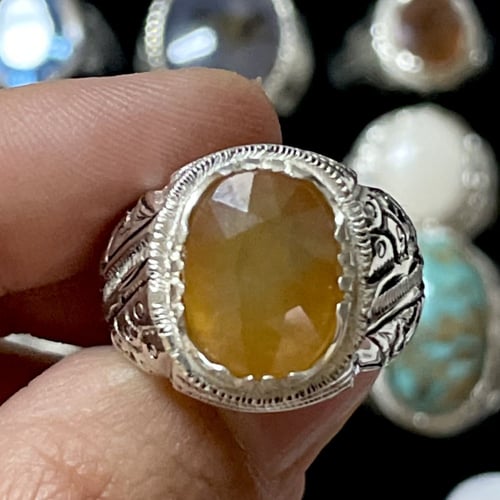 خاتم فضة رجالي بحجر زفير اصفر افريقي